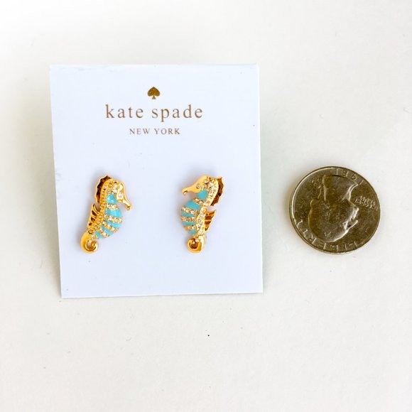 kate spade blue enamel crystal seahorse earrings marine animal cute adorable - Picture 4 of 4